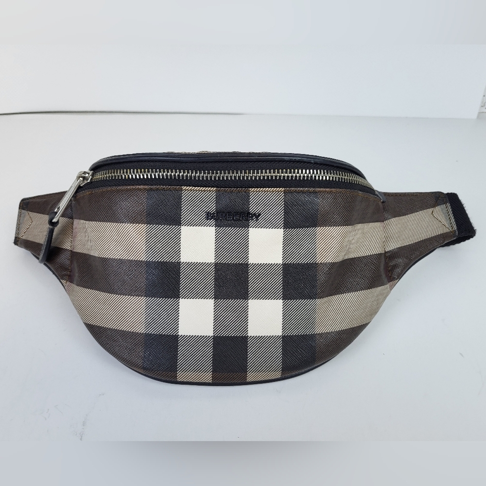 Burberry Brown Black Cream Check Canvas Belt Bag